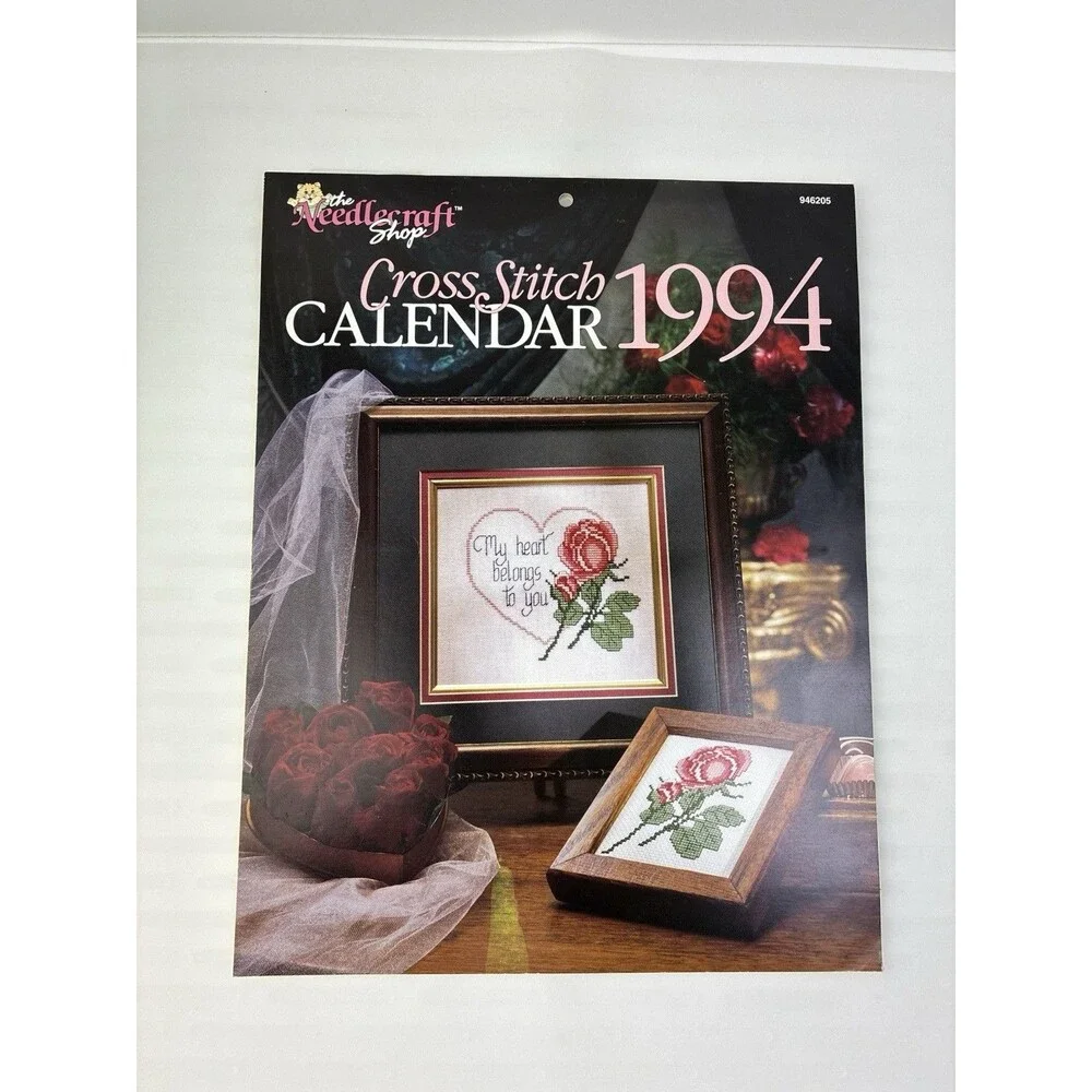 Calendar Cross Stitch 12 Patterns 1994 Rose Cat Daffodil Ballerina Car USA Bear